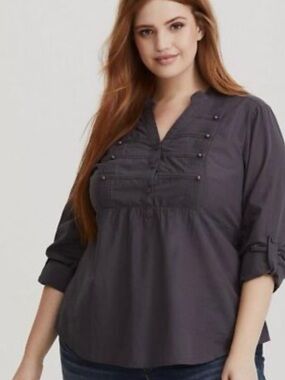 Torrid Size 2 Purple Grey Military Poplin Blouse in purple grey Cinched Back